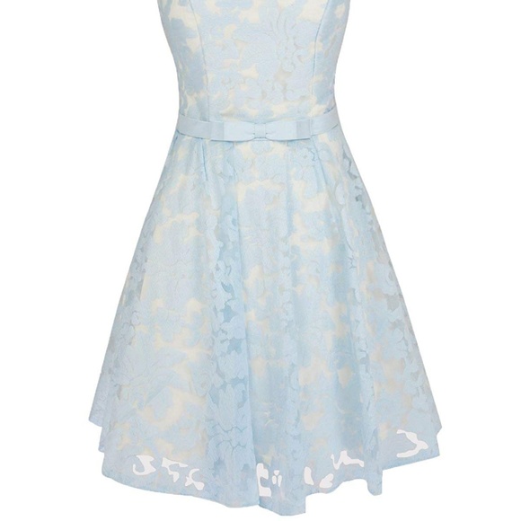 Blue Vintage Floral Lace Contrast With Bow - Picture 4 of 6